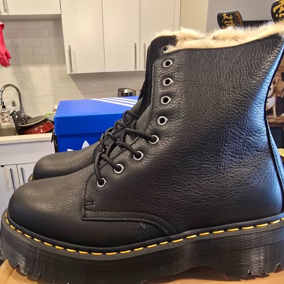 Dr. Martens Jadon Faux Fur Lined Leather Platform Combat Boots Black Mens SZ 12 - Picture 6 of 9